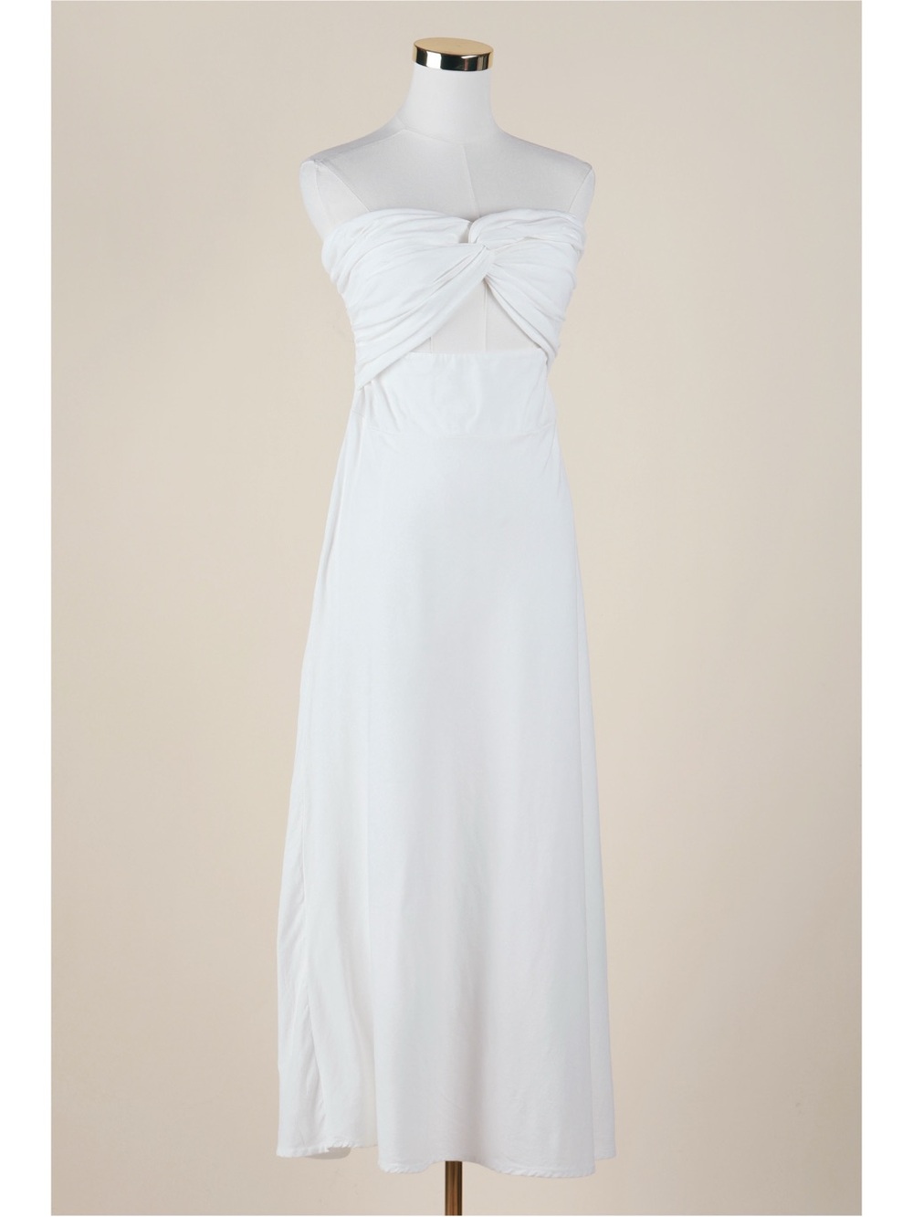Petal & Pup White Strapless Twist Front Midi Dress